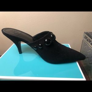 Tory Burch black heeled studded mules pointy NEW